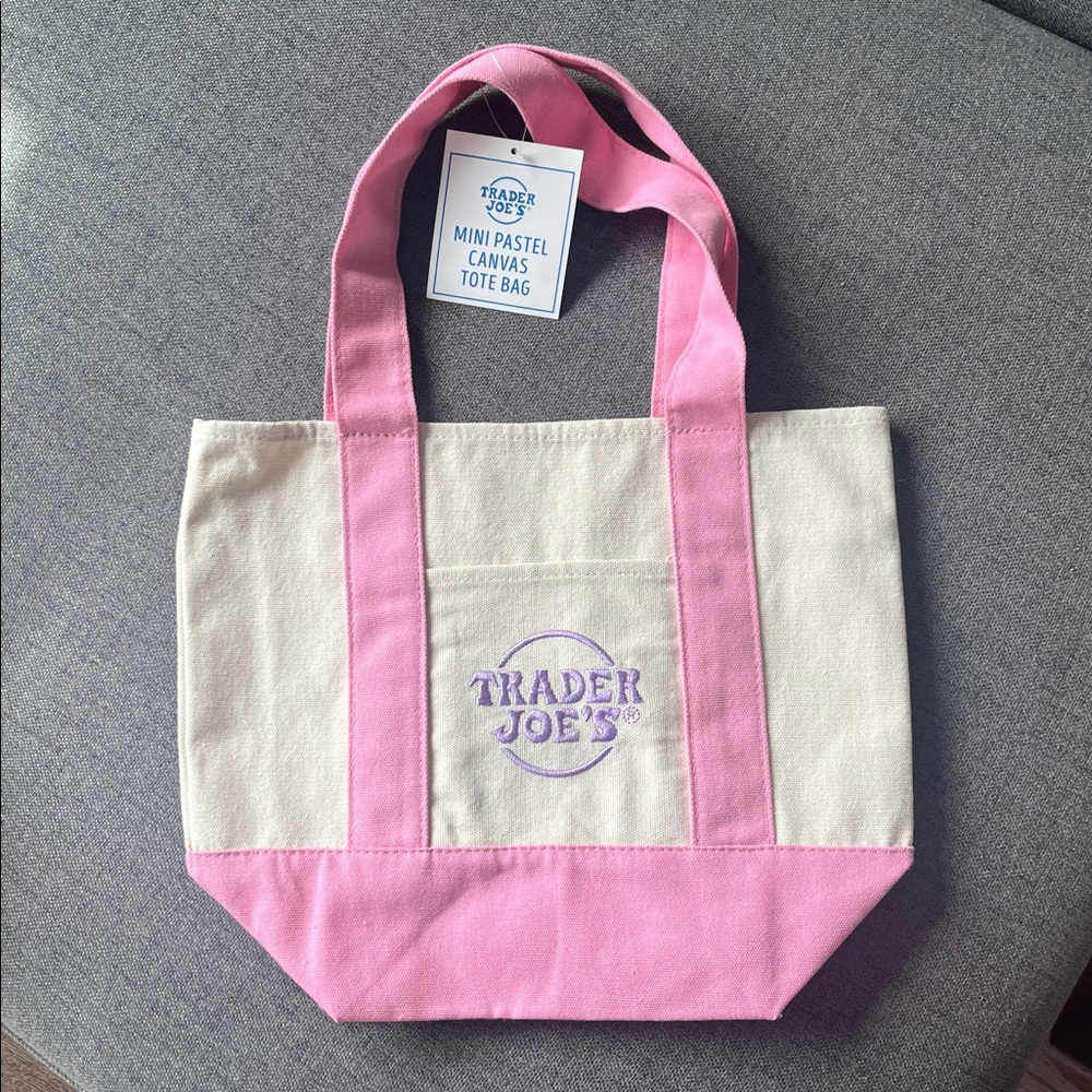Trader Joe’s Mini Canvas Tote Bag Pink Pastel Spring NWT